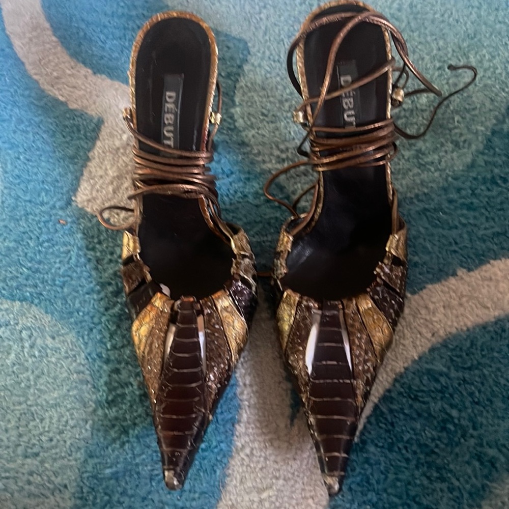 Début snake skin lace up stilettos